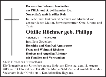 Traueranzeige von Ottilie Röchner von trauer.echo-online.de
