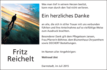 Traueranzeige von Fritz Reichelt von Echo-Zeitungen (Gesamtausgabe)
