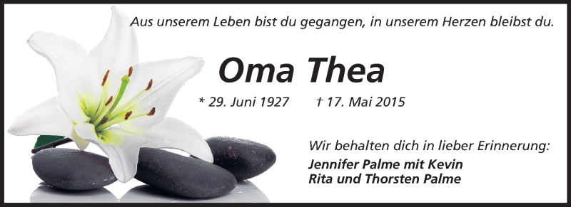  Traueranzeige für Thea Meisinger vom 20.05.2015 aus Odenwälder Echo