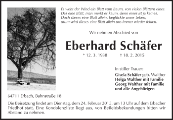 Traueranzeige von Eberhard Schäfer von Odenwälder Echo