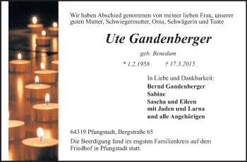 Traueranzeige von Ute Gandenberger von Echo-Zeitungen (Gesamtausgabe)