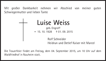 Traueranzeige von Luise Weiss von trauer.echo-online.de
