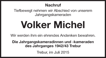 Traueranzeige von Volker Michel von Rüsselsheimer Echo, Groß-Gerauer-Echo, Ried Echo