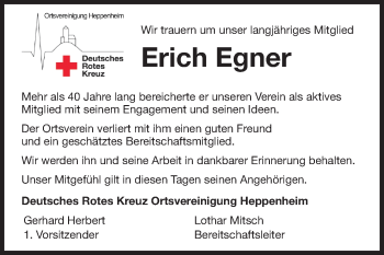 Traueranzeige von Erich Egner von Starkenburger Echo, Bergsträßer Anzeiger