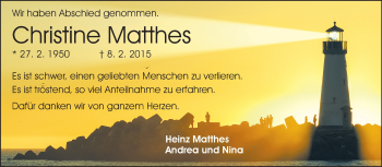 Traueranzeige von Christine Matthes von Echo-Zeitungen (Gesamtausgabe)