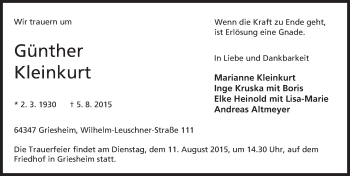 Traueranzeige von Günther Kleinkurt von trauer.echo-online.de