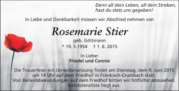 Traueranzeige von Rosemarie Stier von Odenwälder Echo