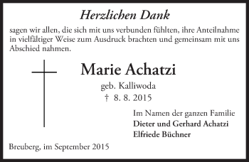 Traueranzeige von Marie Achatzi von trauer.echo-online.de