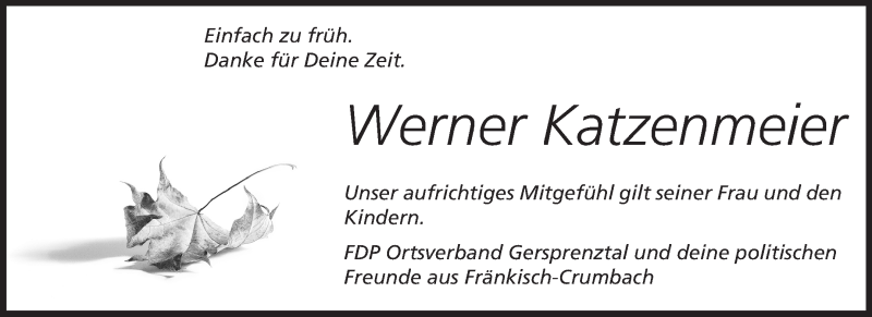  Traueranzeige für Werner Katzenmeier vom 18.04.2015 aus Odenwälder Echo