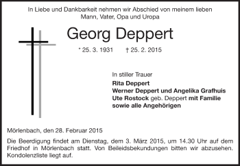 Traueranzeige von Georg Deppert von Starkenburger Echo
