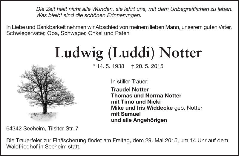  Traueranzeige für Ludwig Notter vom 23.05.2015 aus Echo-Zeitungen (Gesamtausgabe)