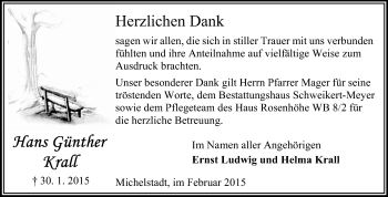 Traueranzeige von Hans Günther Krall von Odenwälder Echo