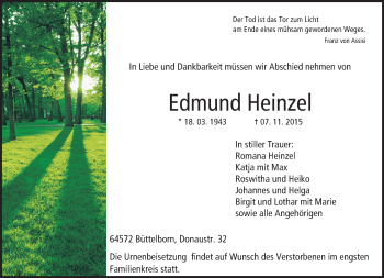 Traueranzeige von Edmund Heinzel von trauer.echo-online.de
