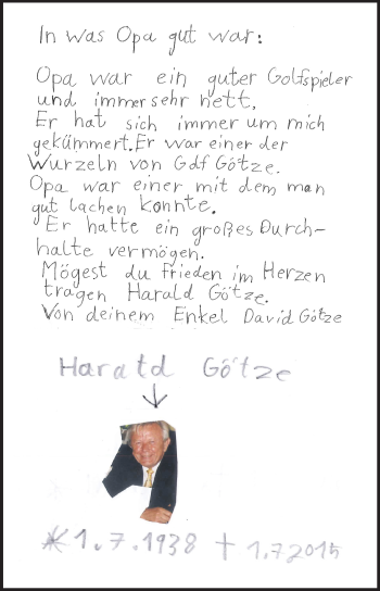 Traueranzeige von Harald Götze von Echo-Zeitungen (Gesamtausgabe)