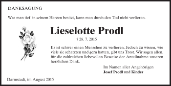 Traueranzeige von Lieselotte Prodl von trauer.echo-online.de