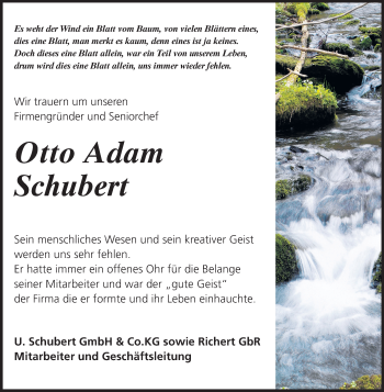 Traueranzeige von Otto Adam Schubert von Darmstädter Echo