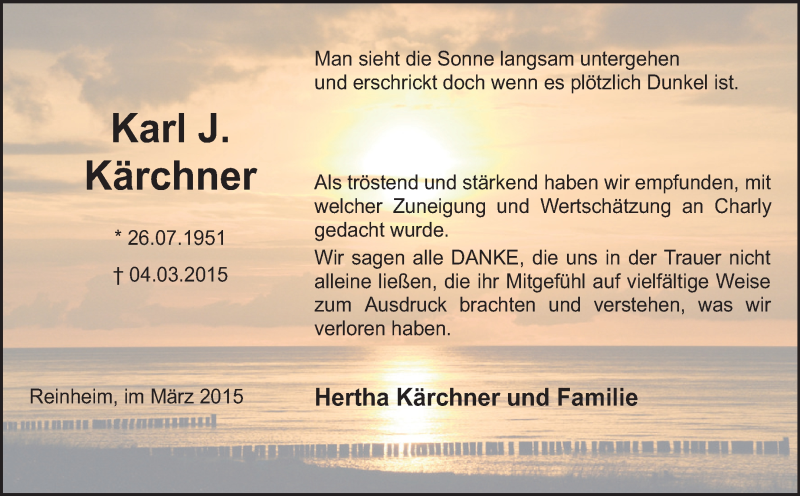  Traueranzeige für Karl J Kärchner vom 21.03.2015 aus Echo-Zeitungen (Gesamtausgabe)