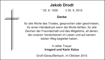 Traueranzeige von Jakob Drodt von trauer.echo-online.de