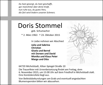 Traueranzeige von Doris Stommel von trauer.echo-online.de