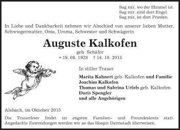 Traueranzeige von Auguste Kalkofen von trauer.echo-online.de