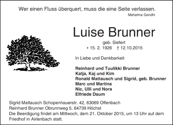 Traueranzeige von Luise Brunner von trauer.echo-online.de