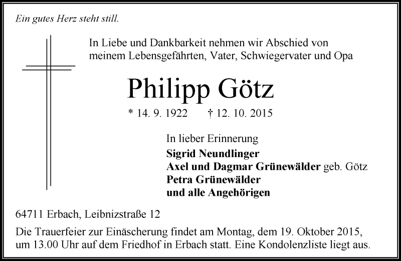  Traueranzeige für Philipp Götz vom 15.10.2015 aus trauer.echo-online.de