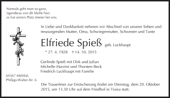 Traueranzeige von Elfriede Spieß von trauer.echo-online.de