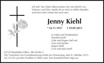 Traueranzeige von Jenny Kiehl von trauer.echo-online.de