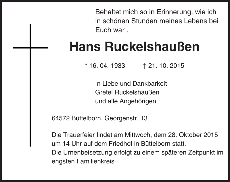  Traueranzeige für Hans Ruckelshaußen vom 26.10.2015 aus trauer.echo-online.de