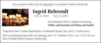 Traueranzeige von Ingrid Behrendt von trauer.echo-online.de