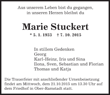Traueranzeige von Marie Stuckert von trauer.echo-online.de