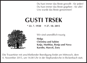 Traueranzeige von Gusti Trsek von trauer.echo-online.de