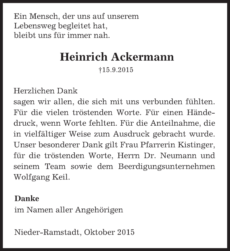  Traueranzeige für Heinrich Ackermann vom 17.10.2015 aus trauer.echo-online.de