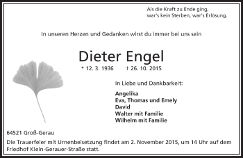 Traueranzeige von Dieter Engel von trauer.echo-online.de