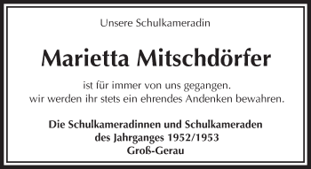 Traueranzeige von Marietta Mitschdörfer von trauer.echo-online.de