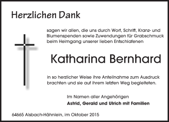 Traueranzeige von Katharina Bernhard von trauer.echo-online.de