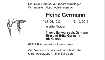 Traueranzeige von Heinz Germann von trauer.echo-online.de