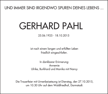 Traueranzeige von Gerhard Pahl von trauer.echo-online.de
