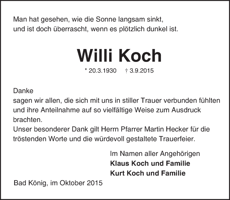 Traueranzeige für Willi Koch vom 02.10.2015 aus trauer.echo-online.de