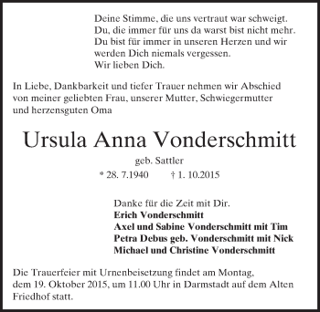 Traueranzeige von Ursula Anna Vonderschmitt von trauer.echo-online.de