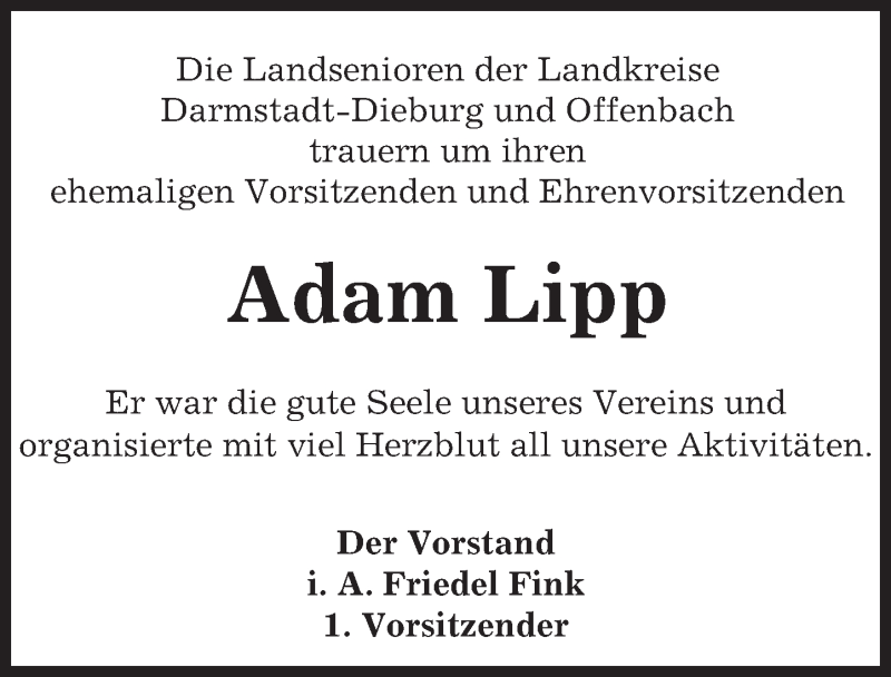  Traueranzeige für Adam Lipp vom 06.10.2015 aus trauer.echo-online.de