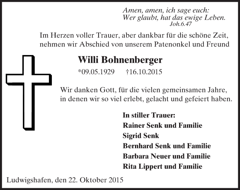  Traueranzeige für Willi Bohnenberger vom 22.10.2015 aus trauer.echo-online.de