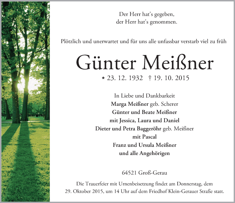  Traueranzeige für Günter Meißner vom 24.10.2015 aus trauer.echo-online.de