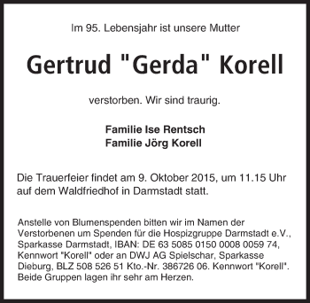 Traueranzeige von Gertrud Korell von trauer.echo-online.de