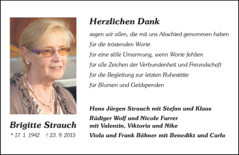 Traueranzeige von Brigitte Strauch von trauer.echo-online.de