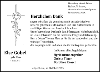 Traueranzeige von Else Göbel von trauer.echo-online.de