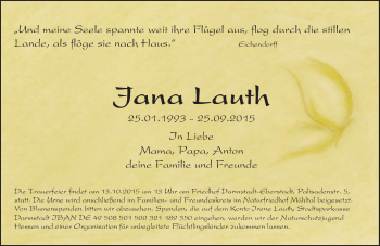 Traueranzeige von Jana Lauth von trauer.echo-online.de