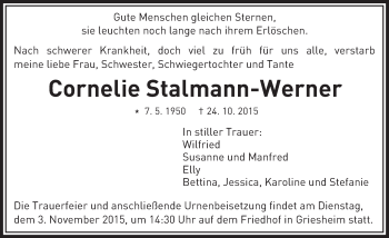 Traueranzeige von Cornelie Stalmann-Werner von trauer.echo-online.de