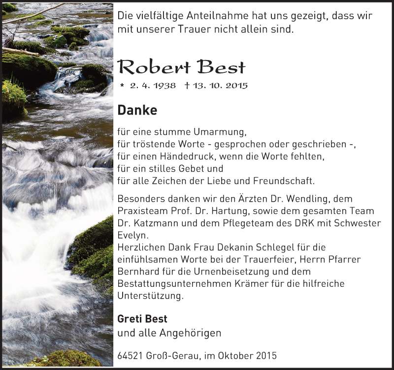  Traueranzeige für Robert Best vom 31.10.2015 aus trauer.echo-online.de