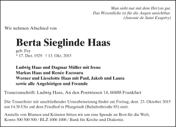 Traueranzeige von Berta Sieglinde Haas von trauer.echo-online.de